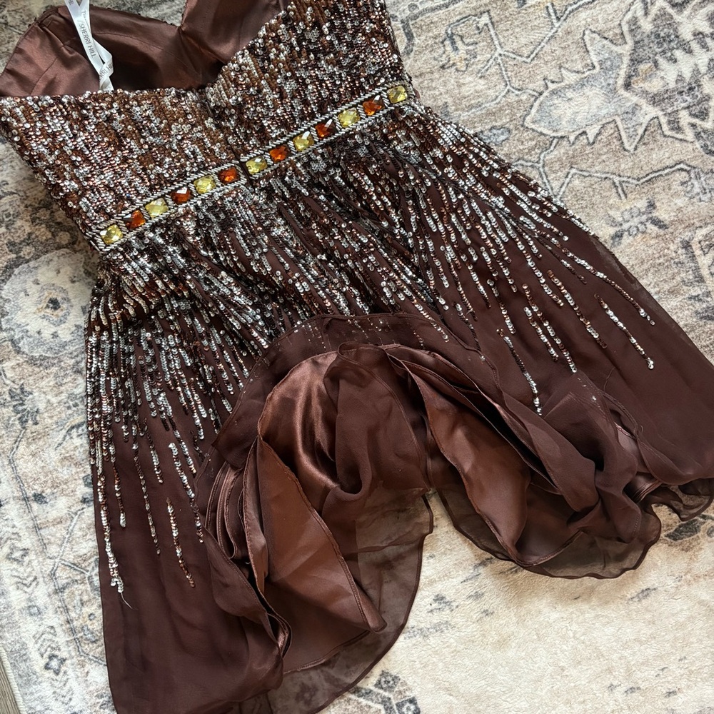 Sherri Hill sparkle glitter pageant prom formal dress brown mocha size 6 silk - Picture 9 of 13